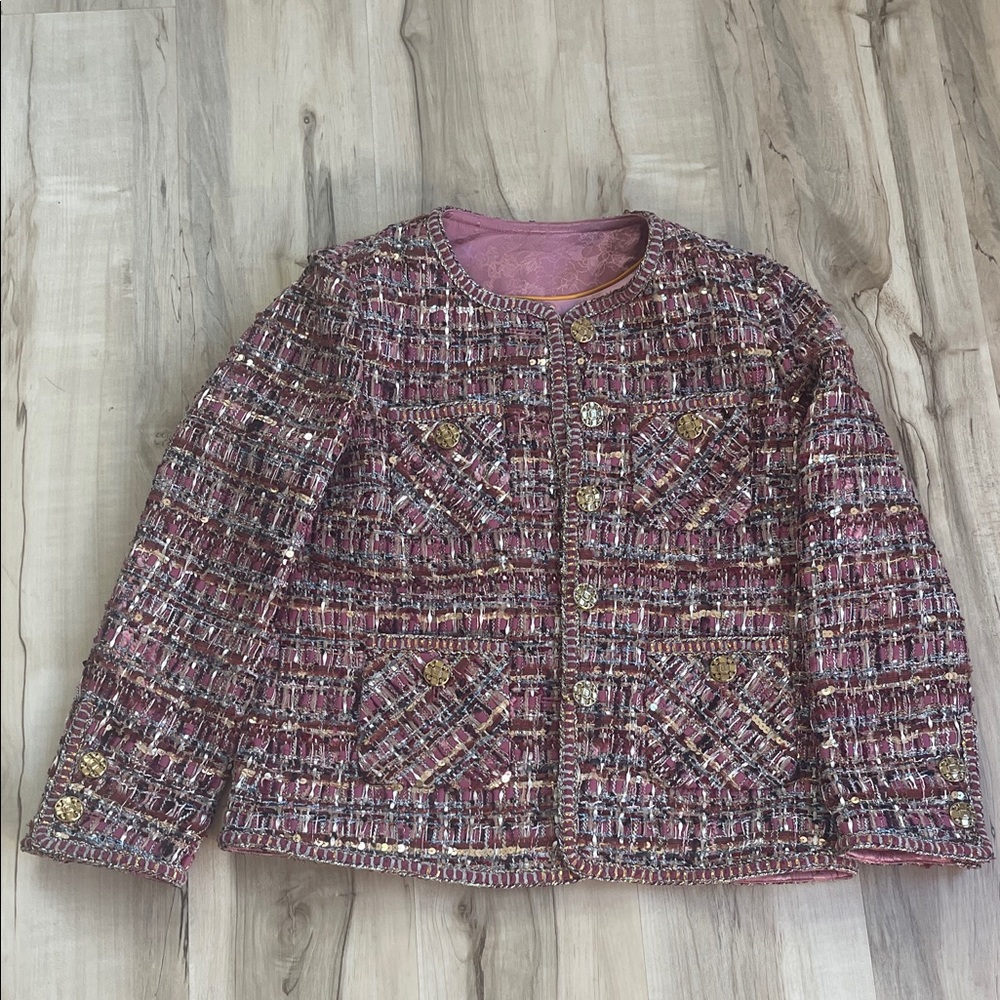 Women's Tweed Jacket - Pink and Gold